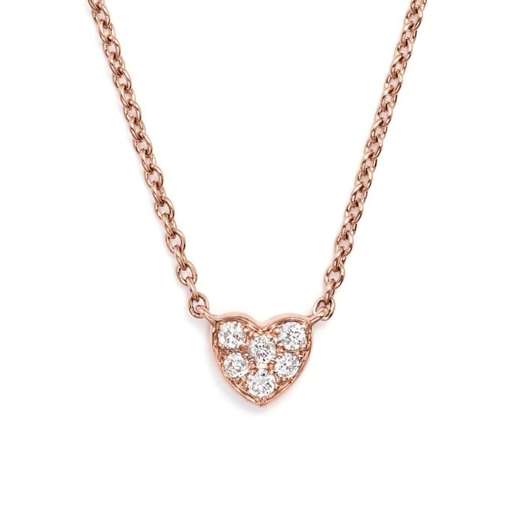 14k Rose Gold Heart Pave Crystal Pendant Necklace